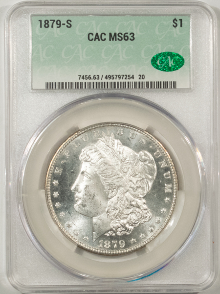 Dollars 1879-S MORGAN DOLLAR, CACG MS-63, BLAST WHITE & PQ! CAC!