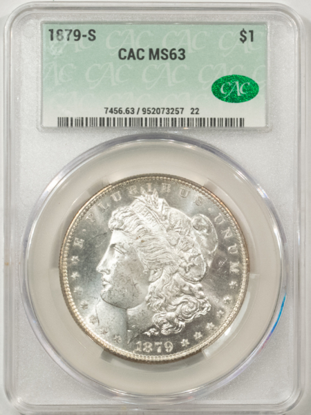 Dollars 1879-S MORGAN DOLLAR, CACG MS-63, BLAST-WHITE & PQ! CAC APPROVED