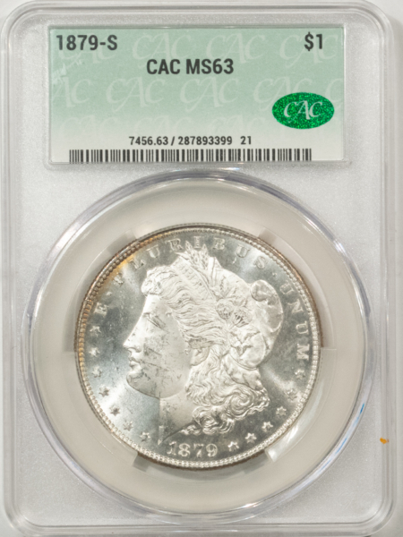 Dollars 1879-S MORGAN DOLLAR, CACG MS-63, BLAST-WHITE & PQ! CAC APPROVED