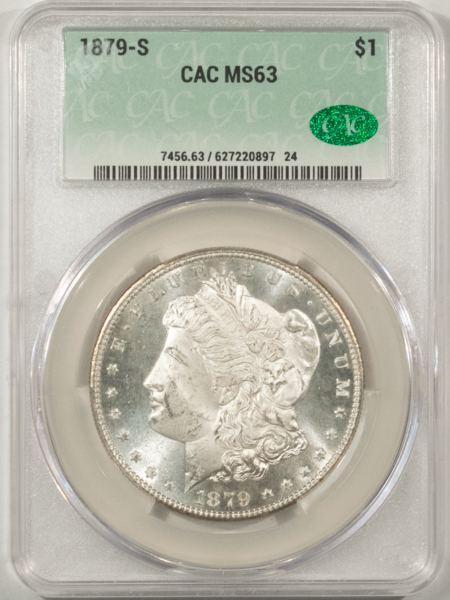 Dollars 1879-S MORGAN DOLLAR, CACG MS-63, BLAST-WHITE & PQ! CAC!