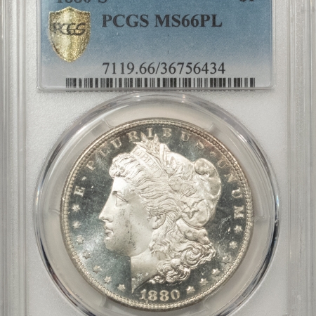 Morgan Dollars 1880-S $1 MORGAN DOLLAR – PCGS MS-66 PL, DMPL OBVERSE, BLACK & WHITE!