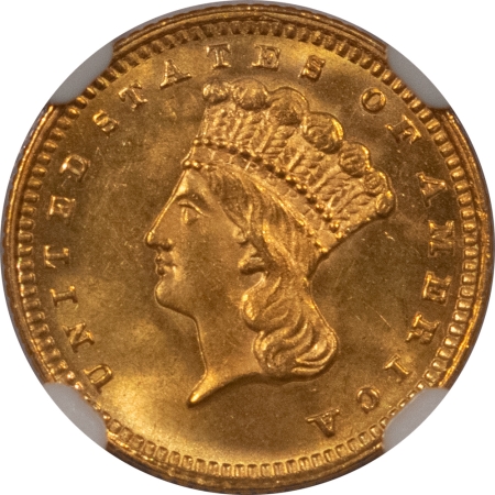 $1 1881 $1 GOLD DOLLAR – NGC MS-63, FRESH & PQ, LOW MINTAGE OF 7620