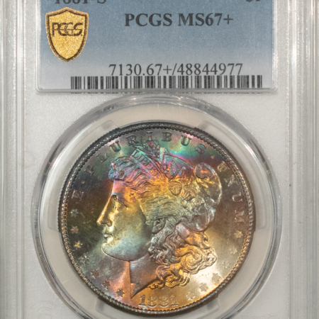 U.S. Certified Coins 1881-S $1 MORGAN DOLLAR – PCGS MS-67+, MONSTER COLOR! WOW! SUPERB GEM!