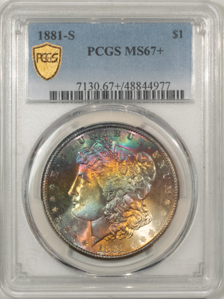 Morgan Dollars 1881-S $1 MORGAN DOLLAR – PCGS MS-67+, MONSTER COLOR! WOW! SUPERB GEM!