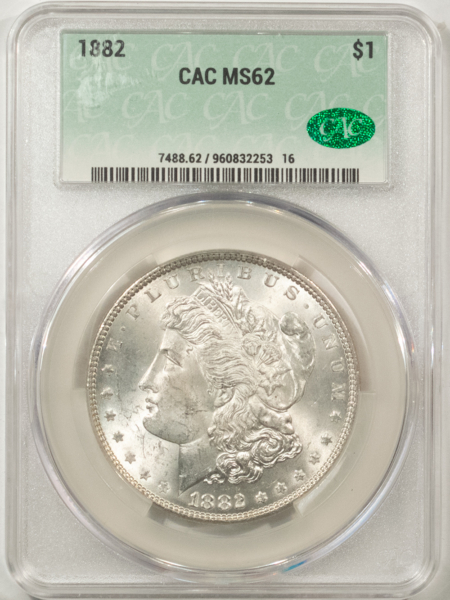 Dollars 1882 MORGAN DOLLAR, CACG MS-62, BLAST-WHITE & PQ! CAC!