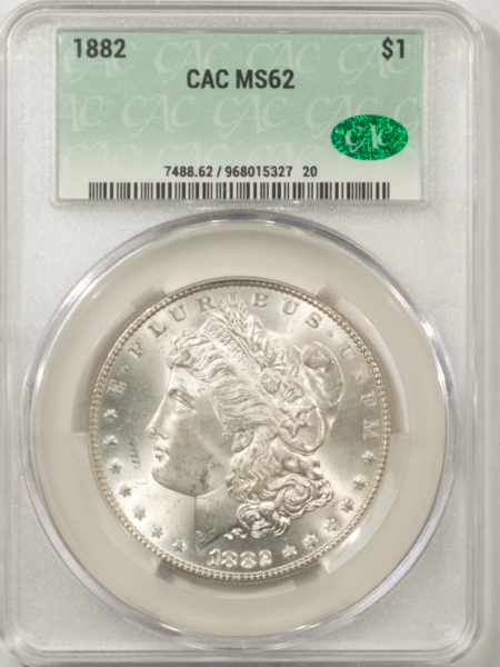 Dollars 1882 MORGAN DOLLAR, CACG MS-62, BLAST-WHITE & PQ! CAC!