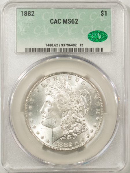 Dollars 1882 MORGAN DOLLAR, CACG MS-62, BLAST-WHITE & PQ! CAC!