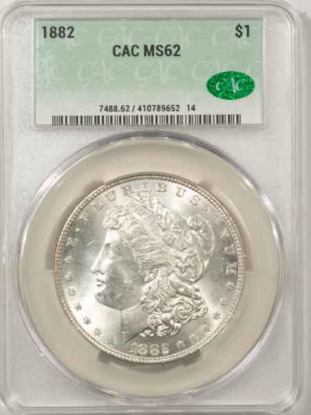 1882 MORGAN DOLLAR, CACG MS-62, BLAST-WHITE & PQ! CAC!