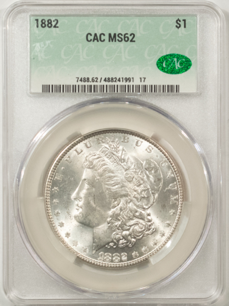 Dollars 1882 MORGAN DOLLAR, CACG MS-62, BLAST-WHITE & PQ! CAC!