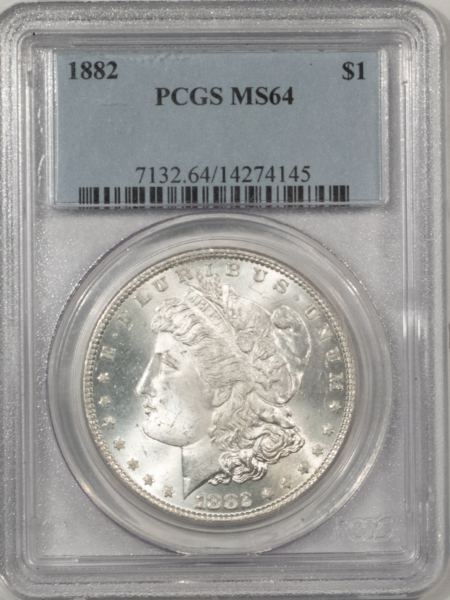 Morgan Dollars 1882 $1 MORGAN DOLLAR – PCGS MS-64, BLAST WHITE!