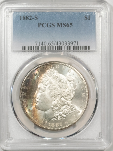 Morgan Dollars 1882-S $1 MORGAN DOLLAR – PCGS MS-65, GORGEOUS RAINBOW REV! PREMIUM QUALITY!