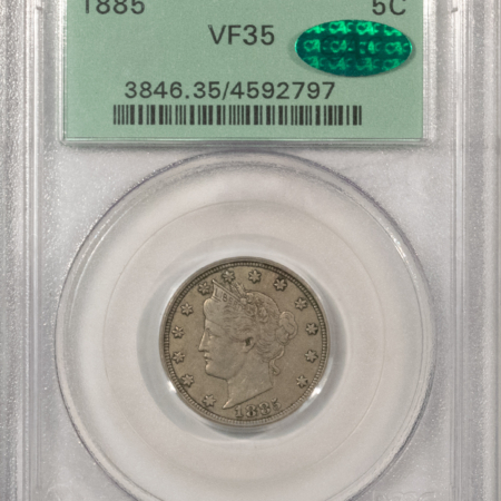 Liberty Nickels 1885 LIBERTY “V” NICKEL, PCGS VF-35, OGH & CAC; WHOLESOME ORIGINAL & LOOKS XF!