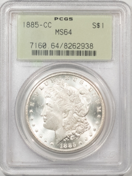 Morgan Dollars 1885-CC MORGAN DOLLAR PCGS MS-64 OLD GREEN HOLDER, BLAST WHITE, PQ, CARSON CITY!