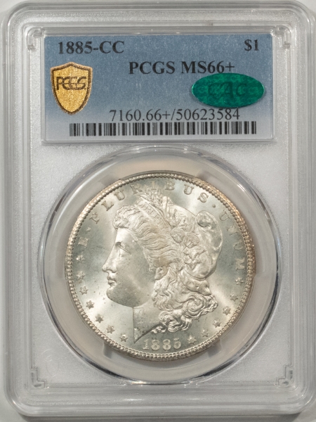 CAC Approved Coins 1885-CC $1 MORGAN DOLLAR – PCGS MS-66+ BLAST WHITE GEM CARSON CITY, CAC APPROVED