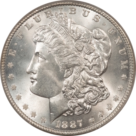 CAC Approved Coins 1887 $1 MORGAN DOLLAR – PCGS MS-65 CAC, LOOKS 66! BLAST WHITE, PREMIUM QUALITY!