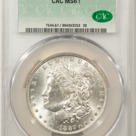 New Store Items 1887-O MORGAN DOLLAR, CACG MS-61, ORIGINAL, BLAST-WHITE & PQ! CAC!