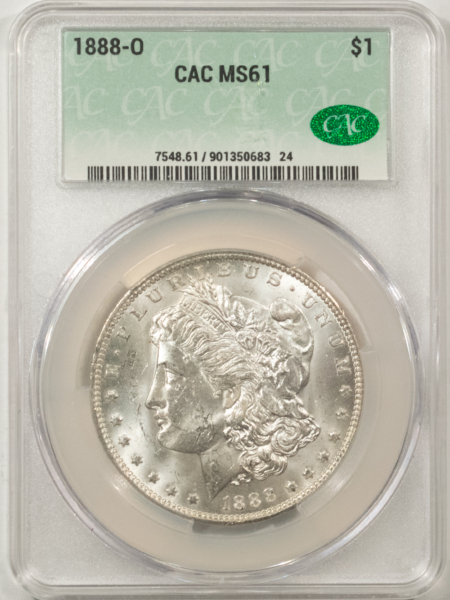 Dollars 1888-O MORGAN DOLLAR, CACG MS-61, ORIGINAL, BLAST-WHITE & PQ! CAC!