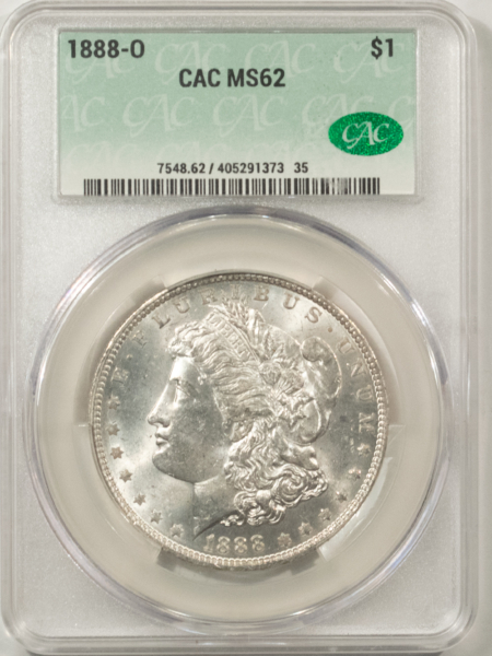 Dollars 1888-O MORGAN DOLLAR, CACG MS-62, ORIGINAL, BLAST-WHITE & PQ! CAC!