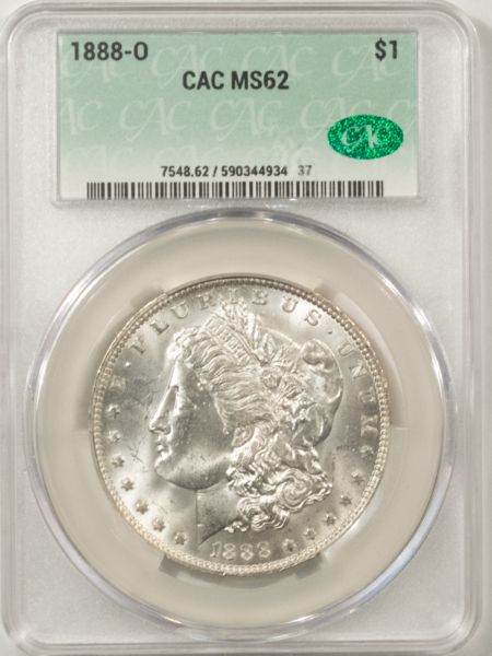 Dollars 1888-O MORGAN DOLLAR, CACG MS-62, ORIGINAL, BLAST-WHITE & PQ! CAC!