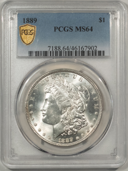 Morgan Dollars 1889 $1 MORGAN DOLLAR – PCGS MS-64, BLAST WHITE!