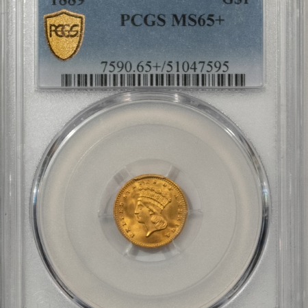 $1 1889 $1 GOLD DOLLAR – PCGS MS-65+ FRESH PQ GEM, FINAL YEAR OF ISSUE!