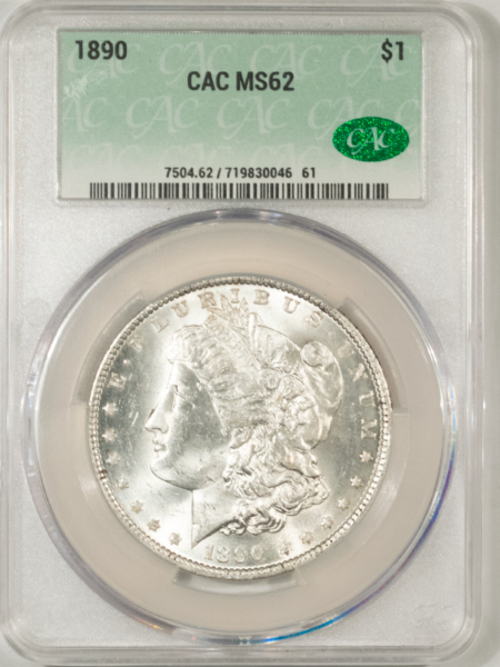 Dollars 1890 MORGAN DOLLAR, CACG MS-62, ORIGINAL, BLAST-WHITE & PQ! CAC!