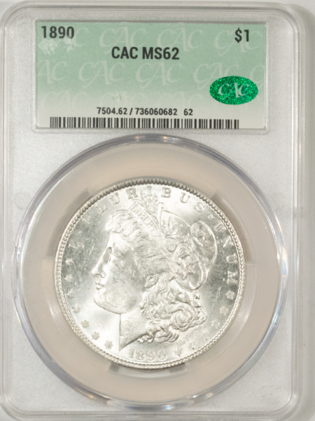 Dollars 1890 MORGAN DOLLAR, CACG MS-62, ORIGINAL, BLAST-WHITE & PQ! CAC!