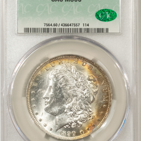 Dollars 1890-O MORGAN DOLLAR, CACG MS-60, LUSTROUS WHITE W/ PRETTY TONING & PQ-CAC!