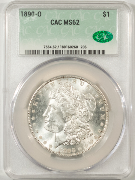 Dollars 1890-O MORGAN DOLLAR, CACG MS-62, ORIGINAL, BLAST WHITE & PQ! CAC!