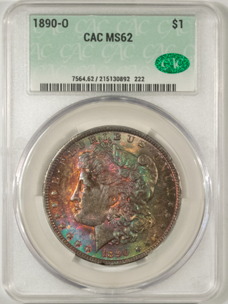 Dollars MONSTER TONED 1890-O MORGAN DOLLAR, CACG MS-62, ORIGINAL, GORGEOUS & PQ! CAC!