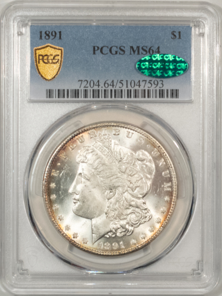 Morgan Dollars 1891 MORGAN DOLLAR PCGS MS-64 CAC APPROVED, PREMIUM QUALITY+!