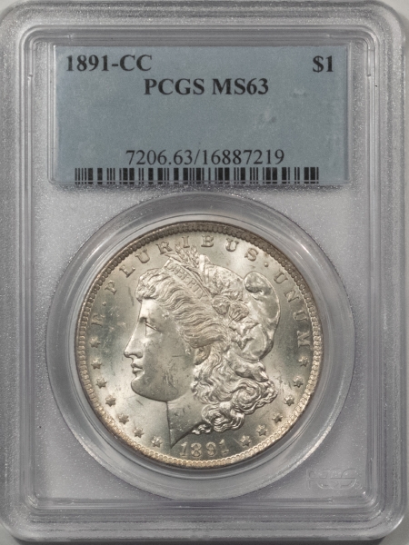 Morgan Dollars 1891-CC $1 MORGAN DOLLAR – PCGS MS-63, BLAST WHITE! CARSON CITY!