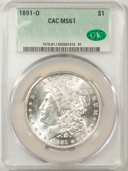 CAC Approved Coins 1891-O $1 MORGAN DOLLAR – CACG MS-61, CAC! FLASHY & NICE!