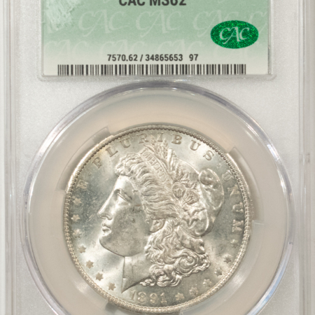 CAC Approved Coins 1891-O $1 MORGAN DOLLAR – CACG MS-62, CAC! FRESH ORIGINAL WHITE & NICE!