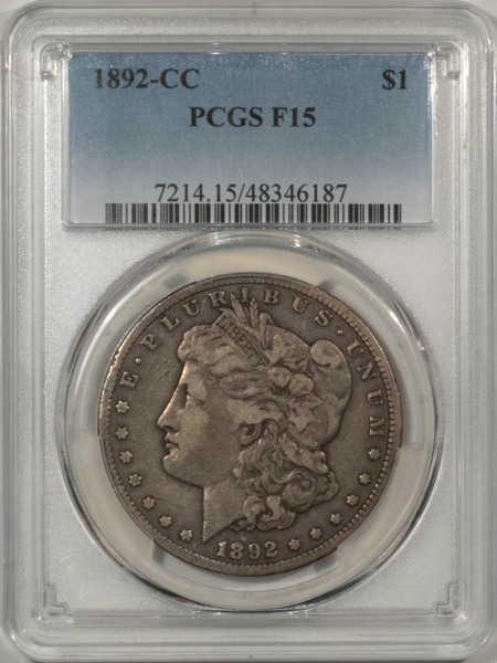 Morgan Dollars 1892-CC $1 MORGAN DOLLAR – PCGS F-15, CARSON CITY!