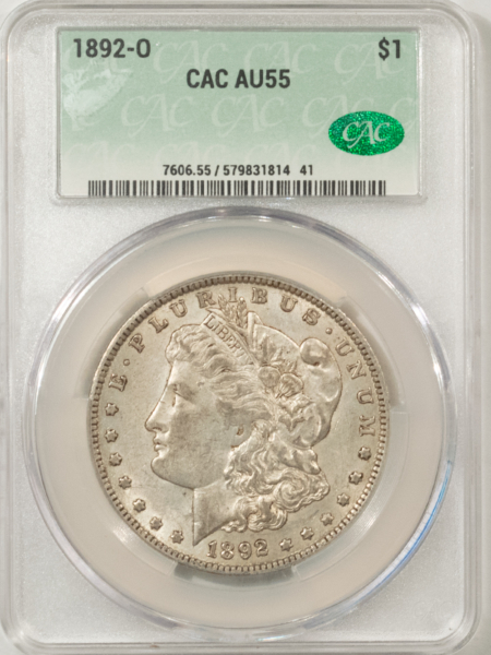 CAC Approved Coins 1892-O $1 MORGAN DOLLAR – CACG AU-55, CAC! NICE ORIGINAL!