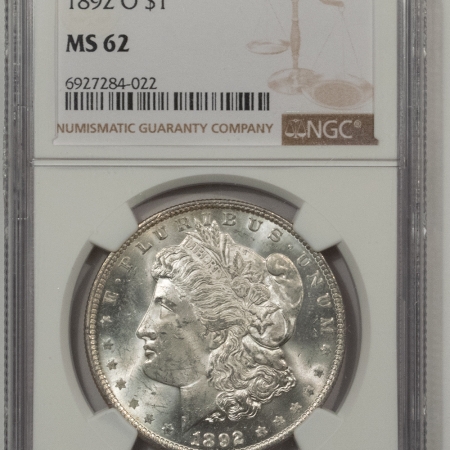 Morgan Dollars 1892-O $1 MORGAN DOLLAR – NGC MS-62, LOOKS 63! BLAST WHITE!