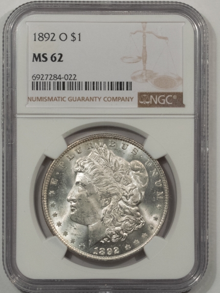 Morgan Dollars 1892-O $1 MORGAN DOLLAR – NGC MS-62, LOOKS 63! BLAST WHITE!