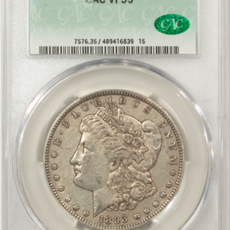 U.S. Certified Coins 1893 $1 MORGAN DOLLAR – CACG VF-35, CAC! SUPER ORIGINAL & VIRTUALLY XF!