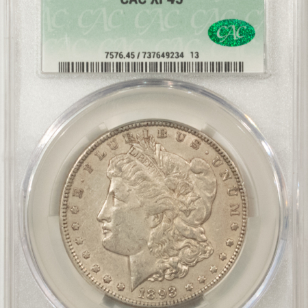 CAC Approved Coins 1893 $1 MORGAN DOLLAR – CACG XF-45, CAC! SUPER ORIGINAL & LOOKS AU!