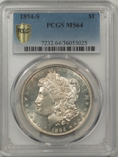 Morgan Dollars 1894-S $1 MORGAN DOLLAR – PCGS MS-64, WHITE & VERY CLEAN!