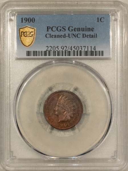 Indian 1900 INDIAN CENT – PCGS GENUINE, CLEANED, UNC DETAILS