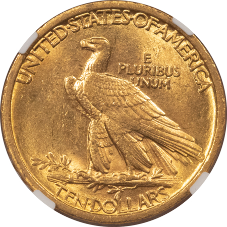 $10 1907 $10 INDIAN GOLD EAGLE, NO MOTTO – NGC MS-62, LUSTROUS!