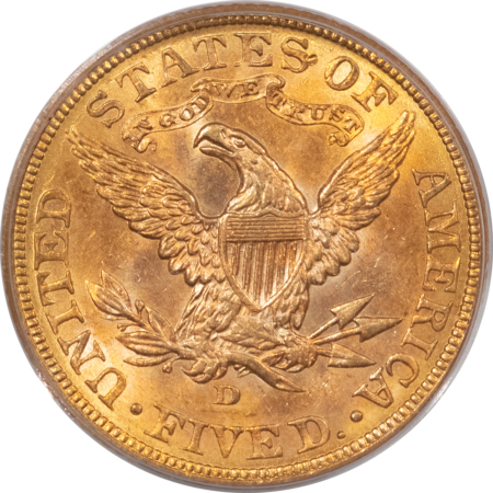 $5 1907-D $5 LIBERTY GOLD HALF EAGLE – PCGS MS-64, OLD GREEN HOLDER, FRESH!