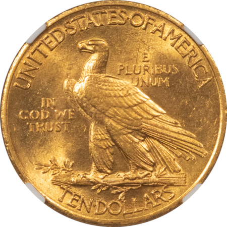 $10 1908 $10 INDIAN GOLD EAGLE, W/ MOTTO – NGC MS-64+, FLASHY NEAR GEM! TOUGH!