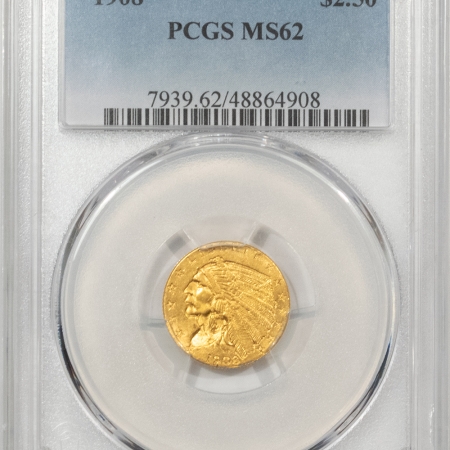 $2.50 1908 $2.50 INDIAN GOLD QUARTER EAGLE – PCGS MS-62, POPULAR FIRST YEAR ISSUE!