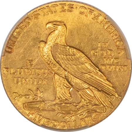 $5 1908 $5 INDIAN GOLD HALF EAGLE – CACG MS-62, LUSTROUS & PQ!