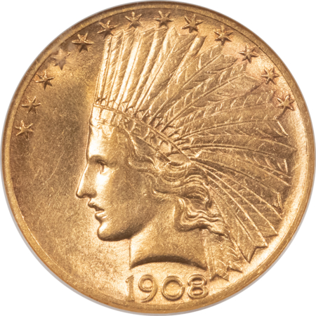 $10 1908-S $10 INDIAN GOLD EAGLE – NGC AU-55, MARK-FREE, ATTRACTIVE! TOUGH DATE!