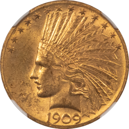 $10 1909 $10 INDIAN GOLD EAGLE – NGC MS-62, ORIGINAL BETTER PHILADELPHIA MINT ISSUE!