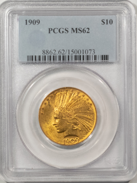 $10 1909 $10 INDIAN GOLD EAGLE – PCGS MS-62, LUSTROUS, SOMEWHAT TOUGHER DATE!